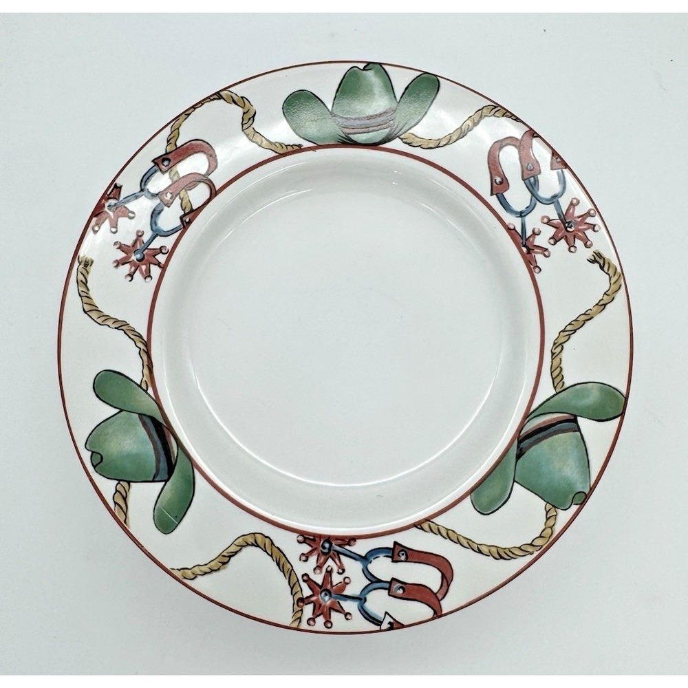 Sakura Laredo Bread Butter Plate Set of 4 Cowboy Hat Spurs 910543 6.375in